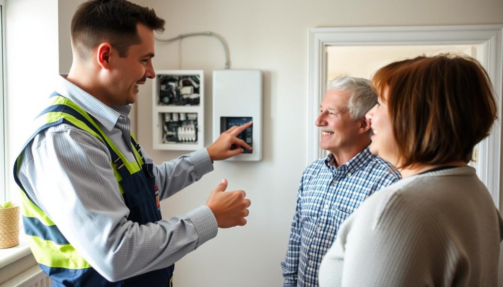 Chingford electrician explaining work to customer